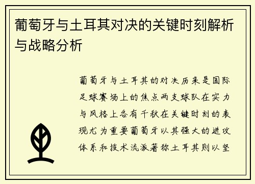 葡萄牙与土耳其对决的关键时刻解析与战略分析